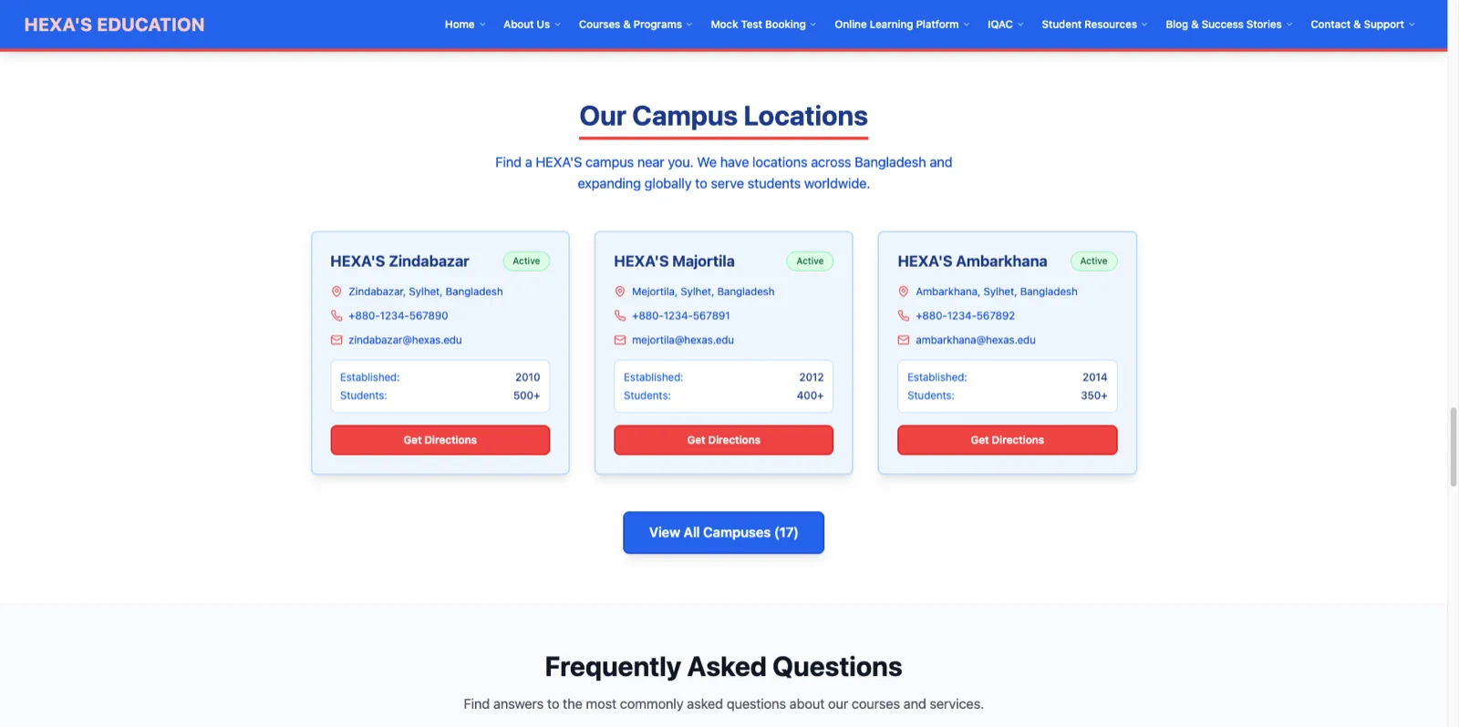 HEXA'S Education website homepage